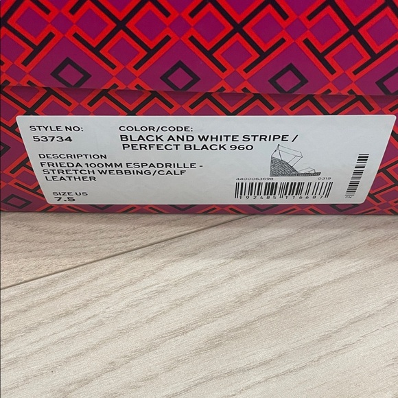 Tory Burch Frieda 100 MM Espadrille 
Black and Cream Striped Wedges - Picture 2 of 5